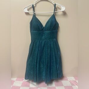 Sparkling Teal Spaghetti Strap Dress